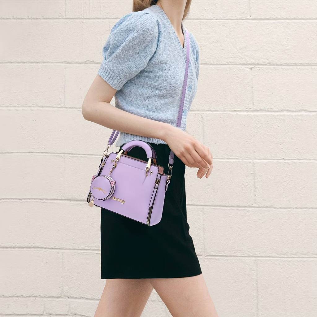 Small Purses And Handbags for Women  Ladies Top Handle Satchel Purses Girls Shoulder Bags Fashion Mini Totes Bags with Cute Kitten Pendant