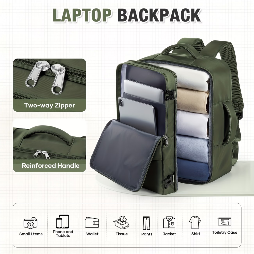 40x30x20cm Convertible Cabin Backpack - Lightweight Travel Backpack with 14" Laptop Compartment, Airline-Approved Carry-On Luggage, Durable Nylon Construction, Ergonomic Strap & Zipper Closure For Men & Women, Backpack For Travel, Short Trip Gear