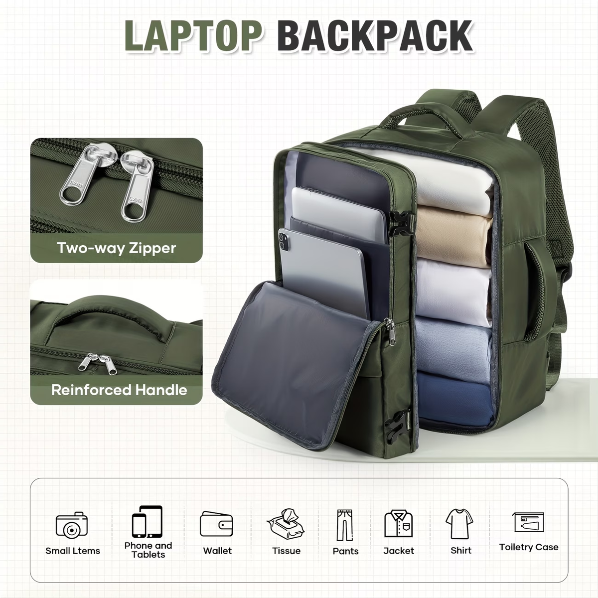40x30x20cm Convertible Cabin Backpack - Lightweight Travel Backpack with 14" Laptop Compartment, Airline-Approved Carry-On Luggage, Durable Nylon Construction, Ergonomic Strap & Zipper Closure For Men & Women, Backpack For Travel, Short Trip Gear