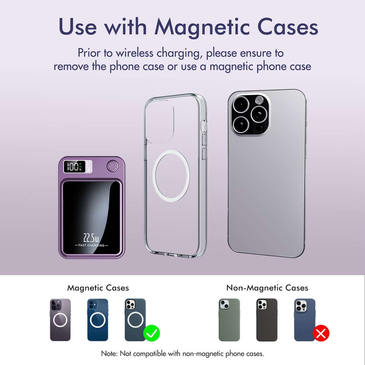 Sunthon Magnetic Wireless Charging Power Bank, 10000/5000mAh Portable Wireless Charger, 22.5W/PD20W Fast Charging Battery Pack, with LED Power Display, 2 Outputs And Dual Input External Battery Pack for iPhone 17/16/15/14/13/12 And Android Universal