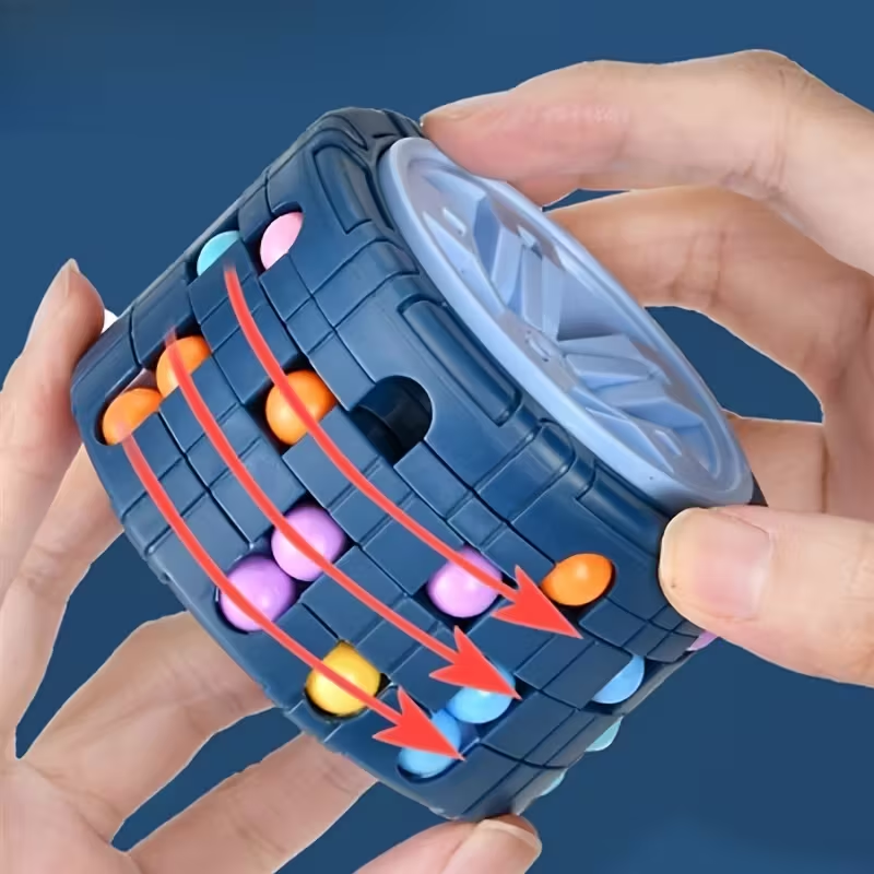 3D Cylinder Cube Toy Magical Bean Gyro Rotating Slide Puzzle Games for Stress Relief in Children Educational Toys (Red, Blue, Black)