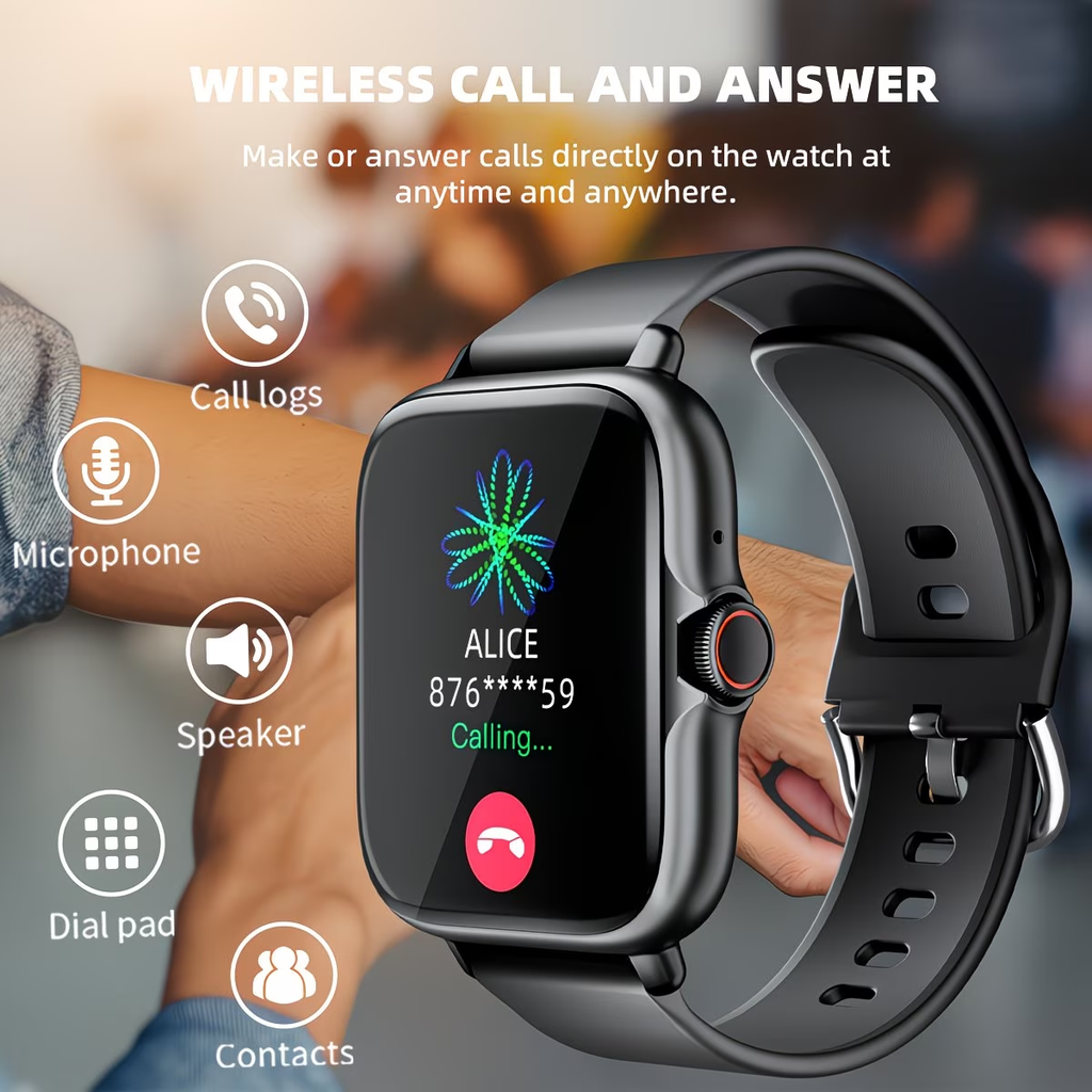 Smart Watch, 1.83'' Full Touch Screen Display with Message, Answer Make Call Smartwatch, Sports Pedometer, Information Alerts, for Iphone/Android Phones, Smartbands Fitness Watch for Women/Men Friend Gift, Birthday Gift