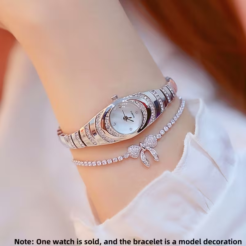 This New Women'S Watch Features a Minimalist Design with a Round Dial Adorned with Water Rhinestone, Making It a Perfect Choice for Everyday Wear And an Ideal Birthday Gift