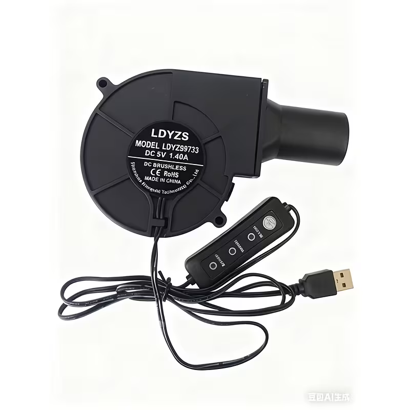 A 5V USB Blower Fan Featuring Multiple Speed Settings And an Air Outlet to Enhance Combustion, This Compact And Portable Cooling Fan Is Highly Efficient And Ideal for Different Outdoor Camping And Barbecue Situations
