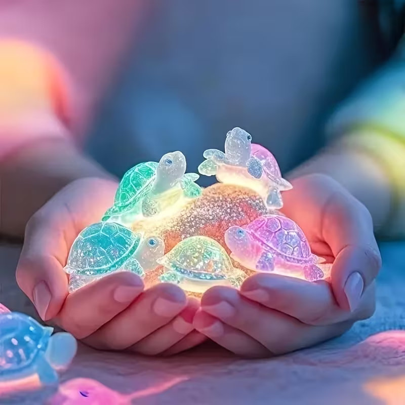 Collectible Figurines ，25pcs Glow-in-the-Dark 3D Turtle Figurines - Colorful Translucent Plastic Decorations for DIY Crafts, Party Favors, Classroom Rewards, and Beach-Themed Events for Halloween, Easter, Thanksgiving, Christmas