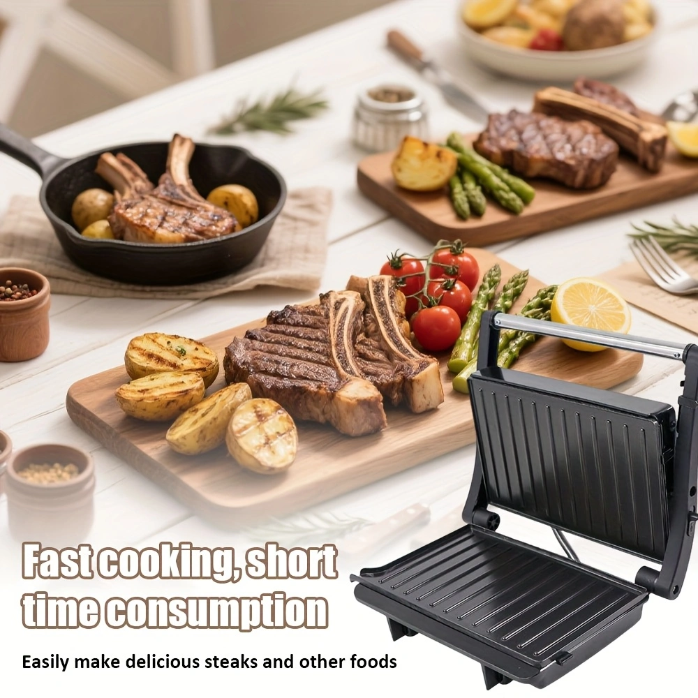 Home Kitchen, Black Square Double-sided Heating Barbecue Machine, High-power Panini Toaster, Steak Grill, Sandwich Machine, Waffle Maker, Heated Electric Pancake Maker, Grilled Sausages And Hamburgers., Home Cooking, Quick Meals