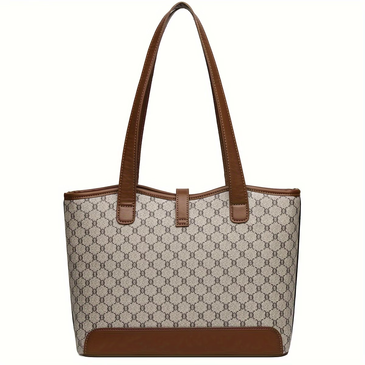 Women's Large Capacity Tote Bag - Coffee & Gray with Golden-Tone Hardware, Zipper Closure, Sturdy Handles & Detachable Shoulder Strap for Work, Travel, Everyday Use, Elegant Handbag, Oiled Edge Construction