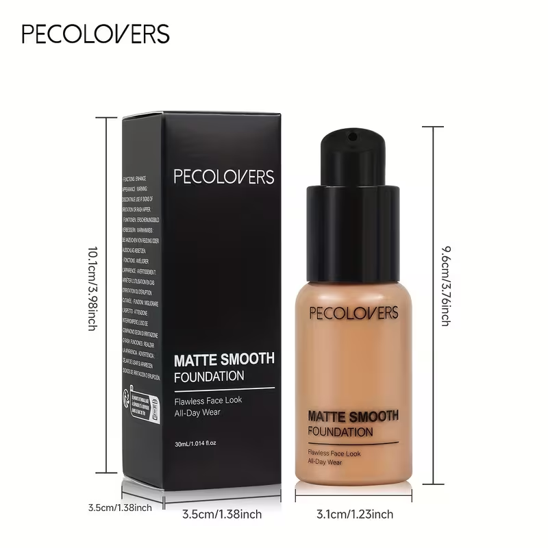 Pro Flawless Liquid Foundation - Full Coverage, Natural Matte Finish, Waterproof, Long-Lasting Concealer for Dark Circles,, Blemishes, and Imperfections - Suitable for All Skin Types and Tones
