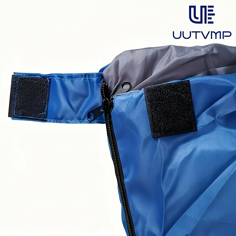 A blue envelope sleeping bag, modular and suitable for camping, hiking, trekking, cycling, travel, and other outdoor activities.