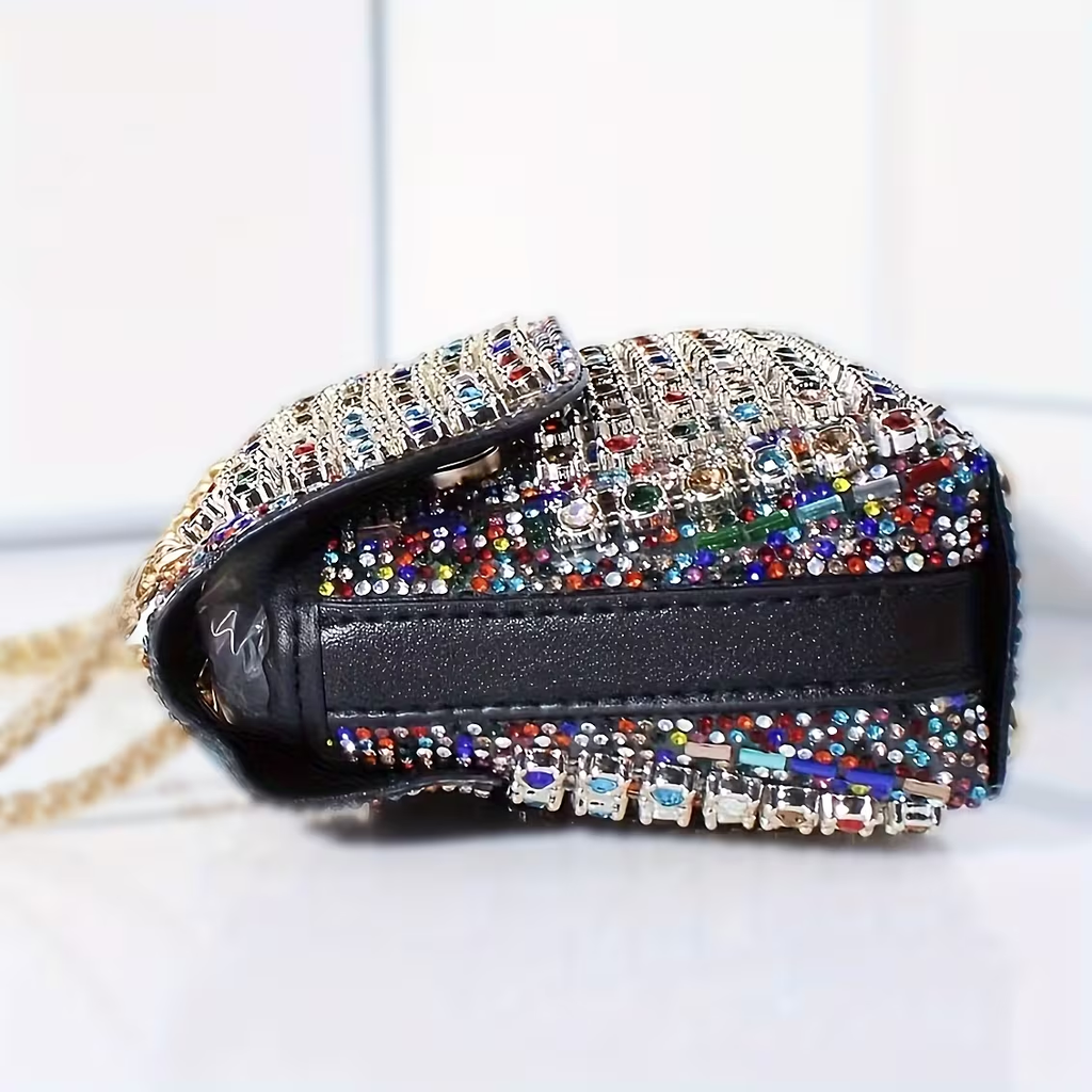 Rhinestone Clutch Bag Women'S Evening Bag, Sparkling Handheld Party Wallet, Texture, Full Diamond Heavy Decoration, Large Capacity, Golden Chain Shoulder Strap, Suitable For Dinner, Party, Formal Events, Halloween Gifts, Christmas Gifts