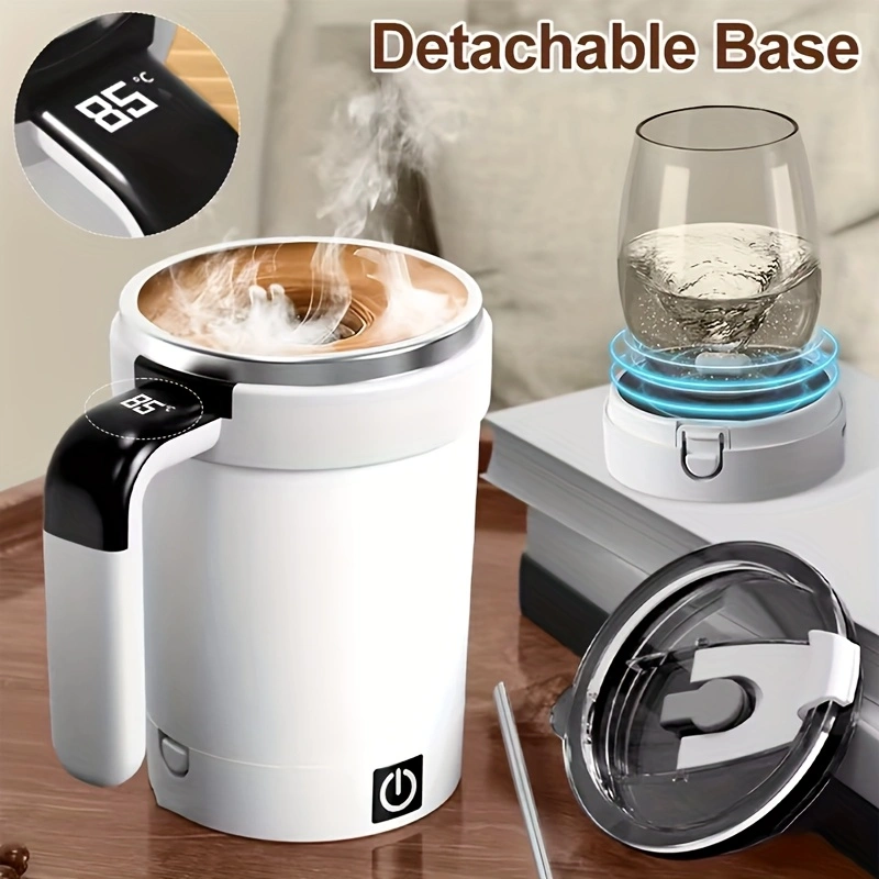 New fully automatic blender cup with temperature display, stainless steel straw, capable of blending shakes, coffee, and milk powder, detachable base, Type-C charging port, and a battery life of 60 minutes