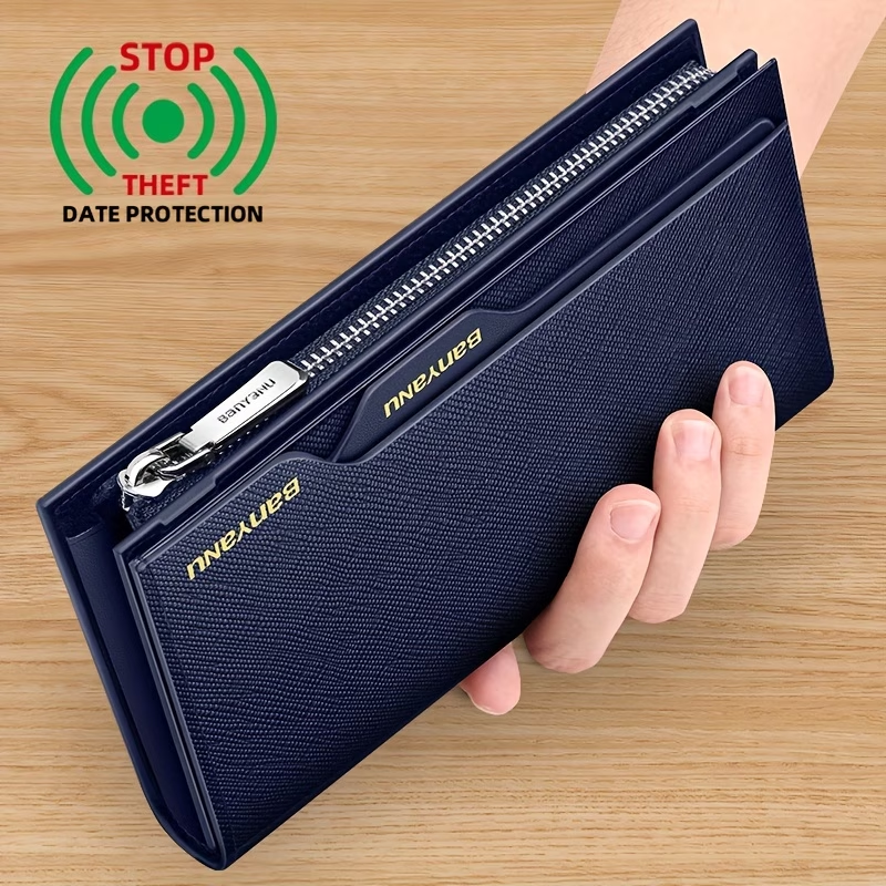 Men's Genuine Leather Long Wallet, New Style Large Capacity Multi-Card Slot Cowhide Clutch with Driver's License Holder, N2033