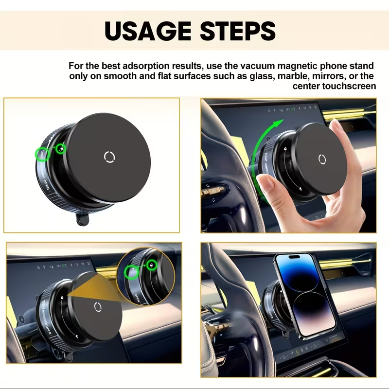 Adjustable Vacuum Magnetic Suction Cup Phone Holder, Suitable for Car/Gym/Mirror/Smooth Surfaces Hands-Free Stand, Compatible with All Smartphones