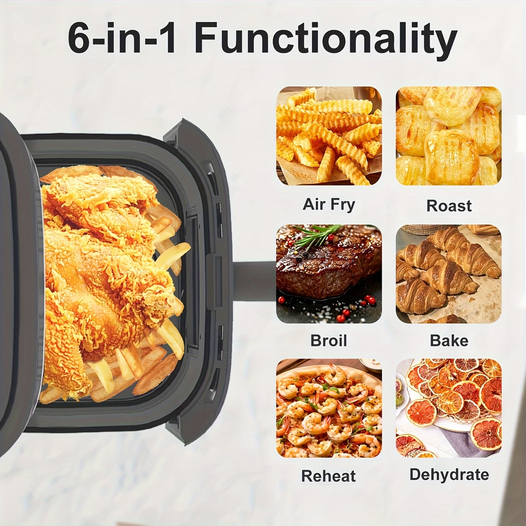 6QT Air Fryer with Multi Function, Visible Window, LED Digital Touchscreen, Warm, Broil, Toast, Bake, Air Fry, Oil-Free, Non-Stick Basket, Easy to Clean, 5QT Large Capacity, Perfect for Countertop, Healthy Cooking