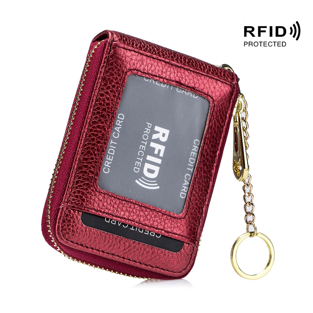 RFID Credit Card Holder, Casual Multi-compartment Wallet, Simple Zip Around Card Case