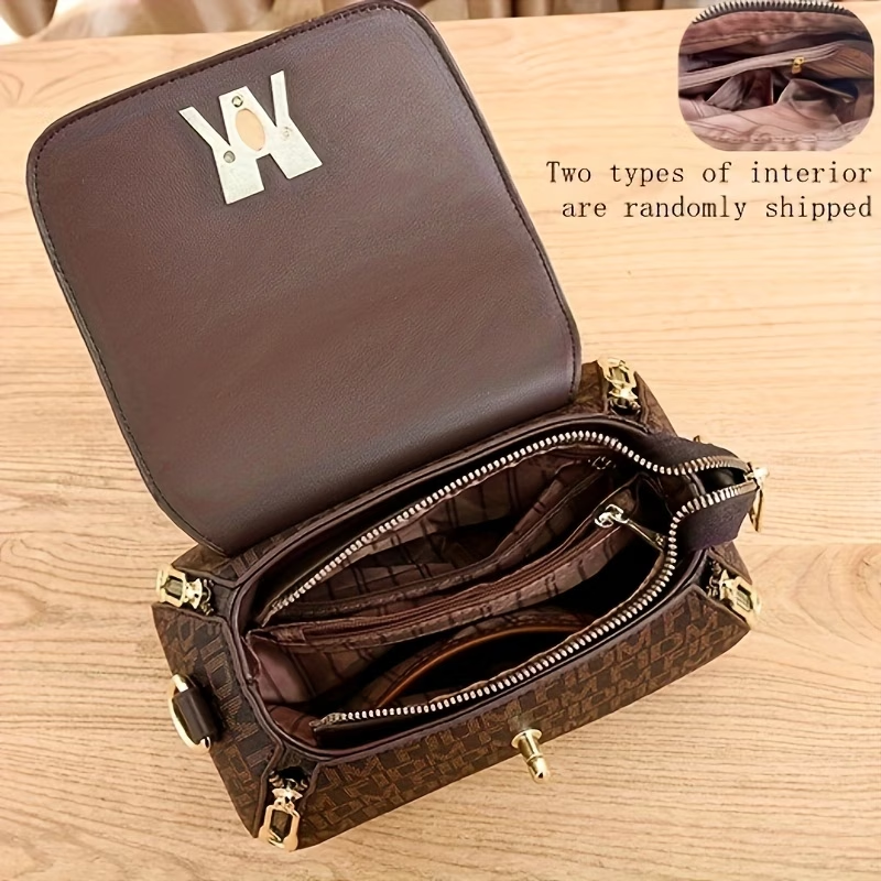 Vintage Letter Print Satchel Bag, Classic Colorblock Shoulder Handbag, Synthetic with Feature, Adjustable Strap, Zipper Closure, Polyester Lining, Paint Detail, Occasion-Ready