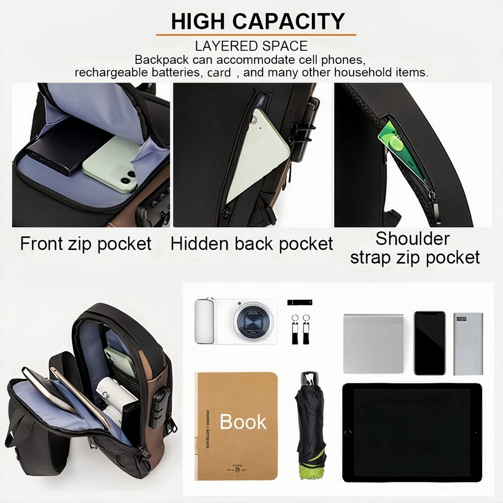 A Multi-functional Combination Lock Chest Bag, Outdoor Casual Crossbody Bag, Unisex Simple Single-shoulder Bag