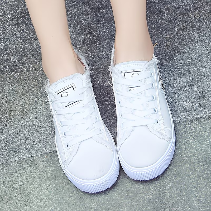 Women'S Casual Round Toe Solid Color Canvas Shoes, Small White, Flat Bottom, PVC Sole, Fabric Upper And Insole, Hand Wash, No Dry Clean, Spring, Autumn