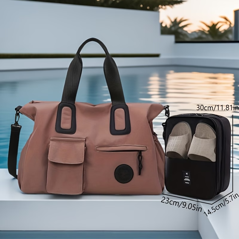 Chic Large Capacity Travel Duffle Bag - Lightweight, Portable Luggage with Shoe Compartment & Wet Pocket for Gym, Fitness, and Overnight Trips - Available in Coffee, Cream, Black - For Men & Women - Perfect for Travel & Fitness Enthusiasts - Ideal