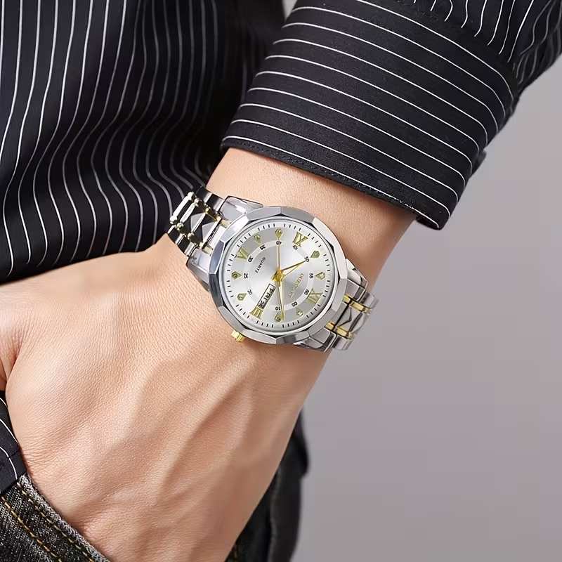 Luxury Quartz Watch with Date Display - Stainless Steel Business Watch for Men & Women, Perfect Father's Day/Birthday Gift
