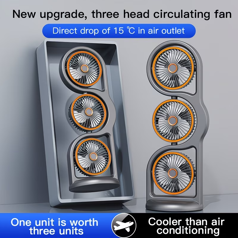 Triple Head Air Circulating Fan, 360 Degree Oscillating Quiet Tower Fan with Brushless Motor, Multiple Speed Modes, 1181.1inch Long Range Airflow, Independent 3-Head Control, Portable Standing Cooling Fan for Home Office Bedroom Living Room