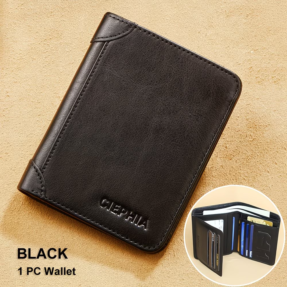 Genuine Leather Men's Wallet with Blessing Card Set, RFID Blocking, Ultra-Thin, Top-Grain Cowhide, Compact Multi-Function ID and Credit Card Holder, Christmas Valentine's Day Father's Day Gift