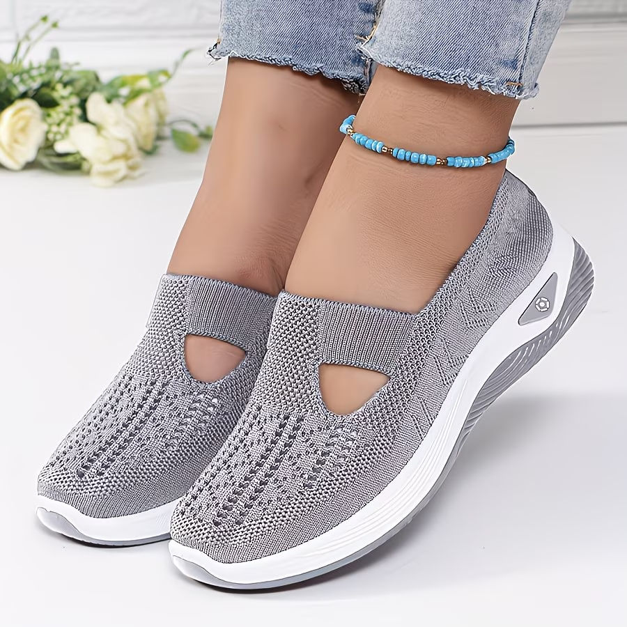 Women'S Slip-On Sneakers | Breathable Knitted Upper, Lightweight PVC Sole, Comfortable Adjustable Straps with Shock-Absorbing Insole, Low-Top Design, All-Season Comfort
