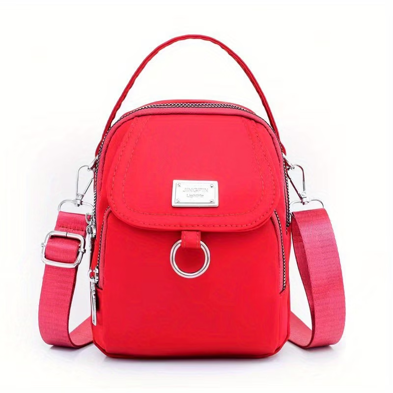 OGEHUAFEE Women'S Light Blue Nylon Shoulder Bag - Casual Mini Crossbody with Adjustable Strap, Multi-Layer, External Headphone Hole, Solid Color, Secure Zip Closure, Small Crossbody Bag