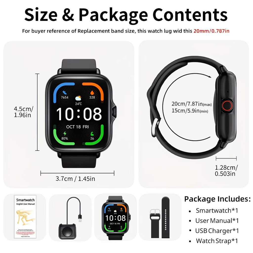 Smart Watch, 1.83'' Full Touch Screen Display with Message, Answer Make Call Smartwatch, Sports Pedometer, Information Alerts, for Iphone/Android Phones, Smartbands Fitness Watch for Women/Men Friend Gift, Birthday Gift