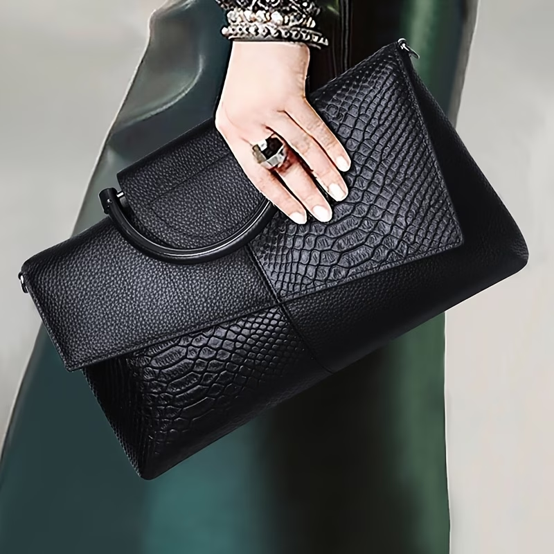 PU Synthetic Faux Leather Women'S Shoulder Crossbody Bag Fashion Alligator Pattern Flap Handbag
