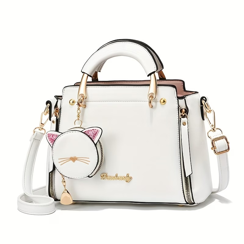 Small Purses And Handbags for Women  Ladies Top Handle Satchel Purses Girls Shoulder Bags Fashion Mini Totes Bags with Cute Kitten Pendant