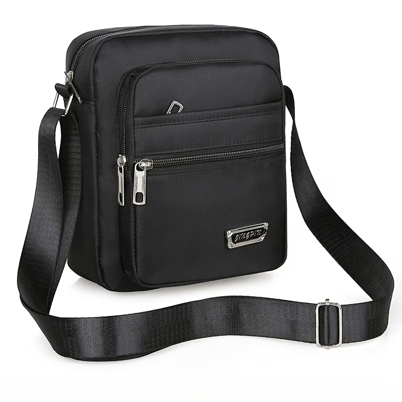 Men'S Classic Black Oxford Crossbody Bag - Large Capacity Casual Daypack with 6 Adjustable Zippers, Multiple Compartments & Safety Pocket, Durable Sling Bag for Travel, Commuting, Everyday Use, Secure Zipper Closure