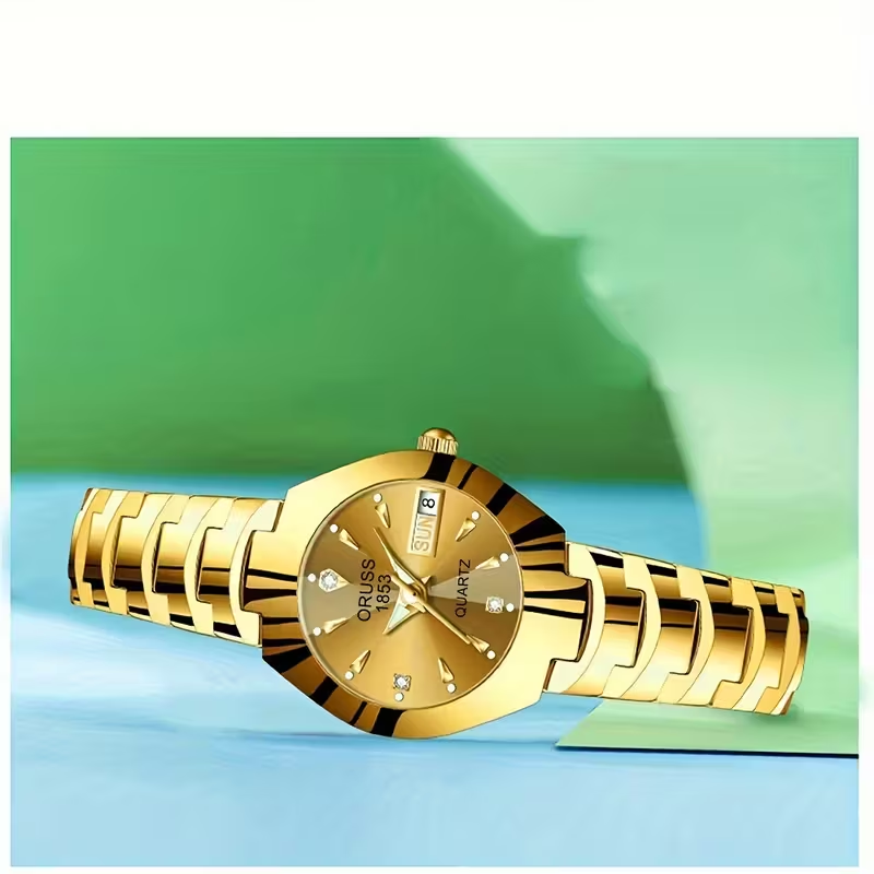 Women's Watch Luxury Rhinestone Quartz Watch Golden Fashion Analog Calendar Wrist Watch Date Watch