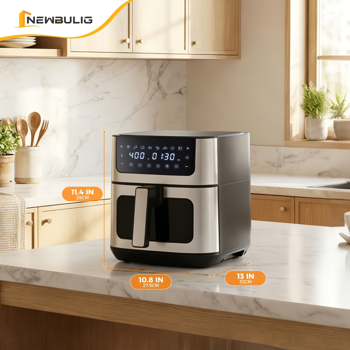 6.34QT Multi-Function Air Fryer with Ceramic Coating Suitable for Roast, Bake, Broil, Dehydrate, Reheat & Keep Warm, Digital Temperature (90°F-450°F), Easy-Clean Cooker for, -Type Plug ( Plug)
