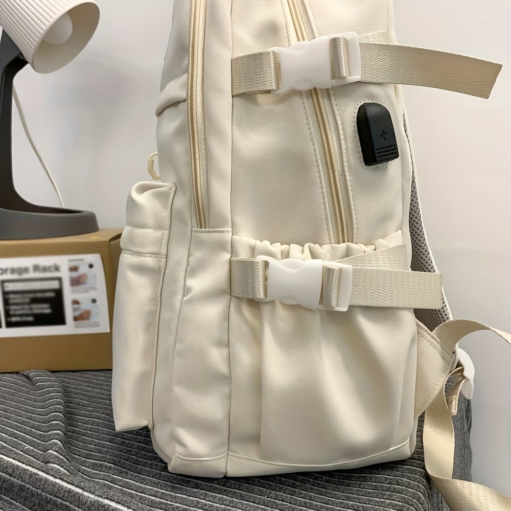 Solid Color Casual Versatile Large-Capacity Backpack, Lightweight Backpack for Outings and Travel, Daily Commute Laptop Backpack, Women's Holiday Backpack