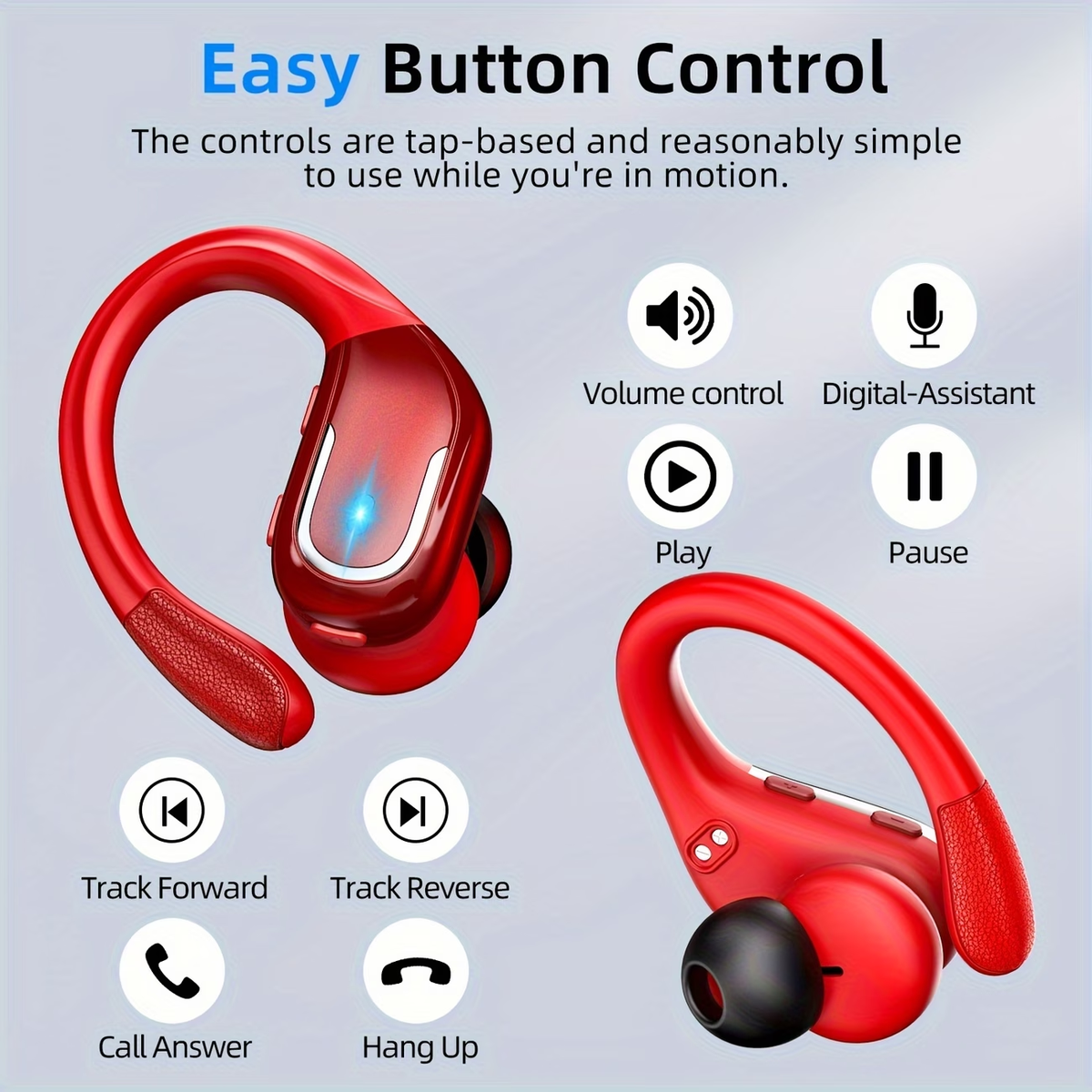 LIFEBEE Wireless Earbuds with Earhooks - Pure Bass Sound, Dual-LED Display, Noise Cancelling Headset with Built-in Microphone for Running Sports