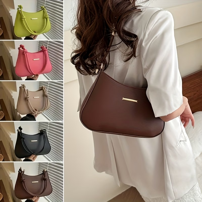Women'S Shoulder Bag - Stylish Underarm Square Bag, Elegant Temperament Handbag, Large-Capacity Commuting Crossbody Bag, Candy-Colored Versatile Square Bag, Artificial Synthetic Faux Leather Material