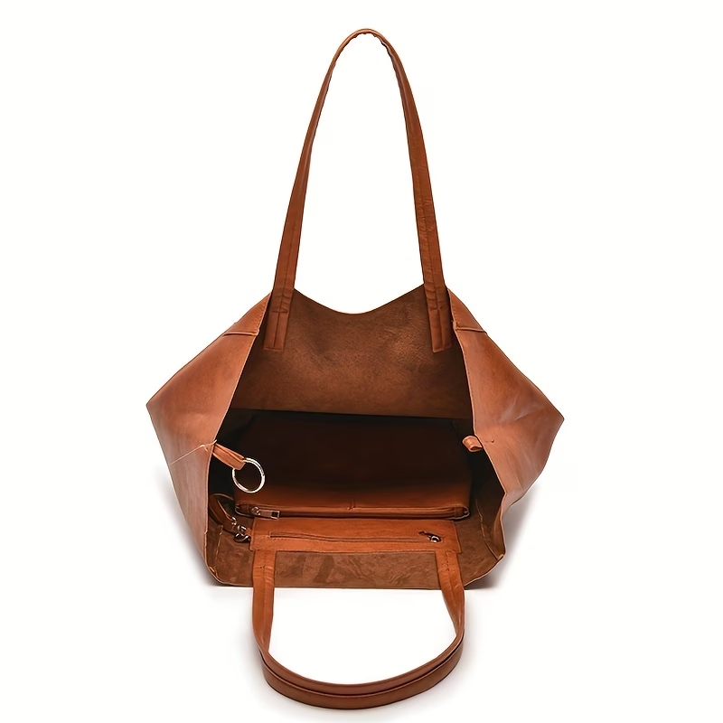 Retro 2 Set Bag Shoulder Bags High Capacity Tote Bags Metal Button Handbags Solid Color Beach Bag for Ladies