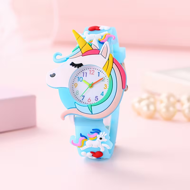 New Unicorn Cartoon Watch for Kids, Silicone, Quartz Movement, Non-Water Resistant, Battery Powered, Button Battery Included, Mixed Colors, Cute Design, Durable Strap