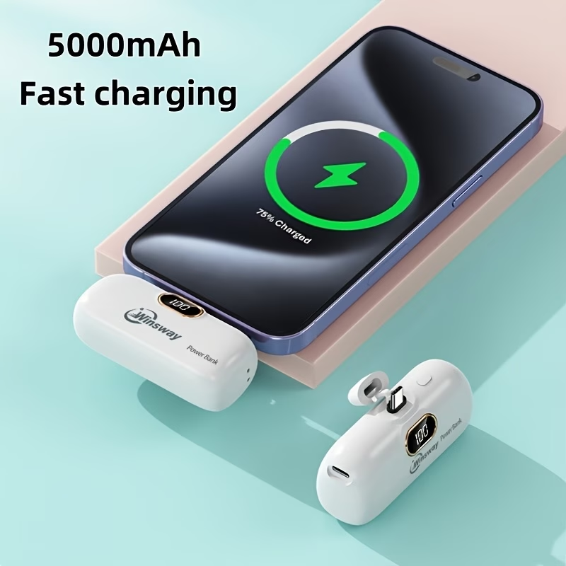 5000mAh Mini Portable Charger Type-C Interface Fast Charging Metal Tail Plug Upgraded Firmly, LED LCD Display, Suitable For Phone 17/16/15Pro/Pro Max/Pad Pro/Android Phones, Suitable For Giving Friends Exquisite And Compact Gifts On Festival