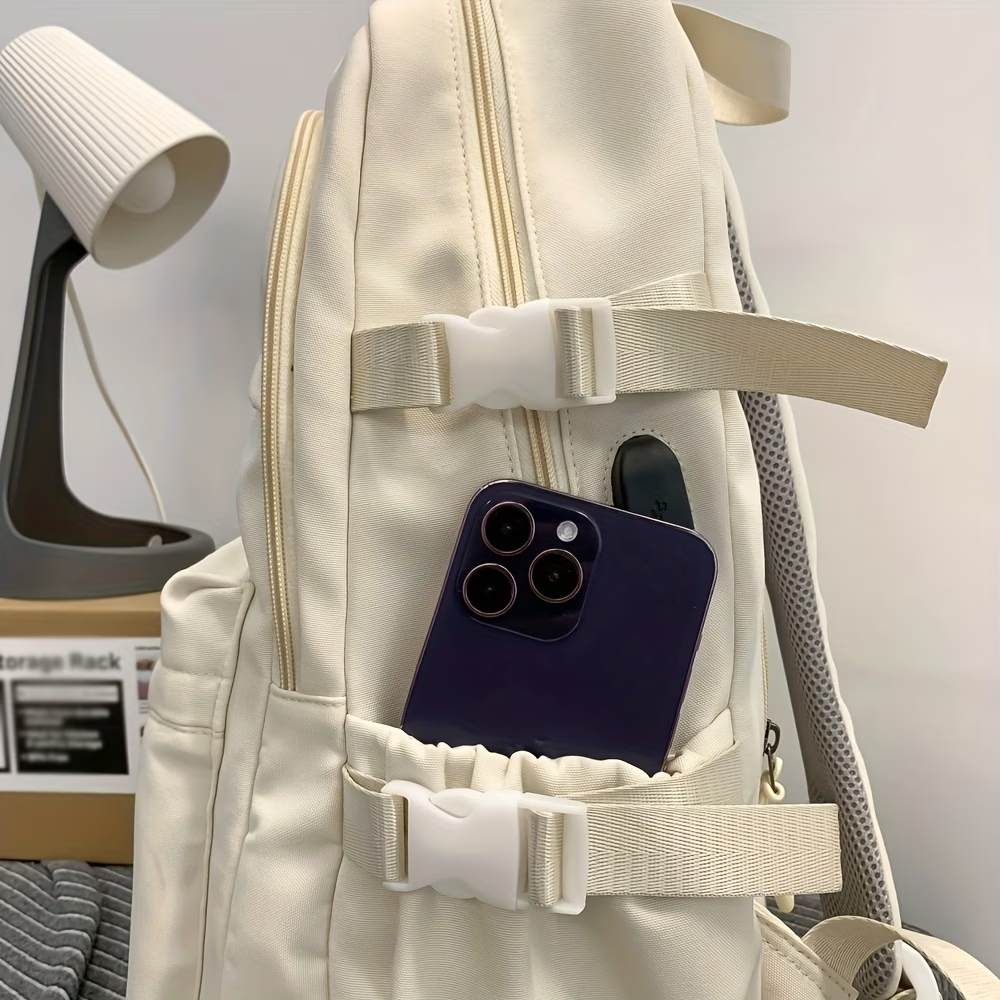 Solid Color Casual Versatile Large-Capacity Backpack, Lightweight Backpack for Outings and Travel, Daily Commute Laptop Backpack, Women's Holiday Backpack