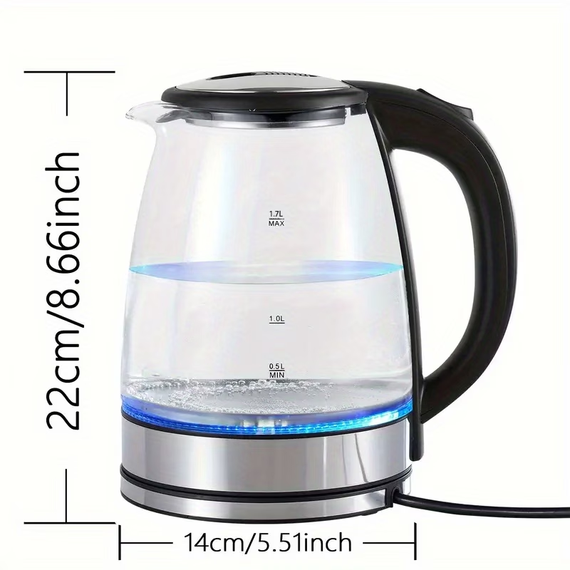 Electric Kettle, 67.63oz Large Capacity, Glass Electric Kettle, 1000W High Power, Anti-dry Burning And Rapid Heating, Suitable For Kitchen, Dining Room And Living Room, For Brewing Coffee And Milk, Saving More Heating Time And Being Safer.