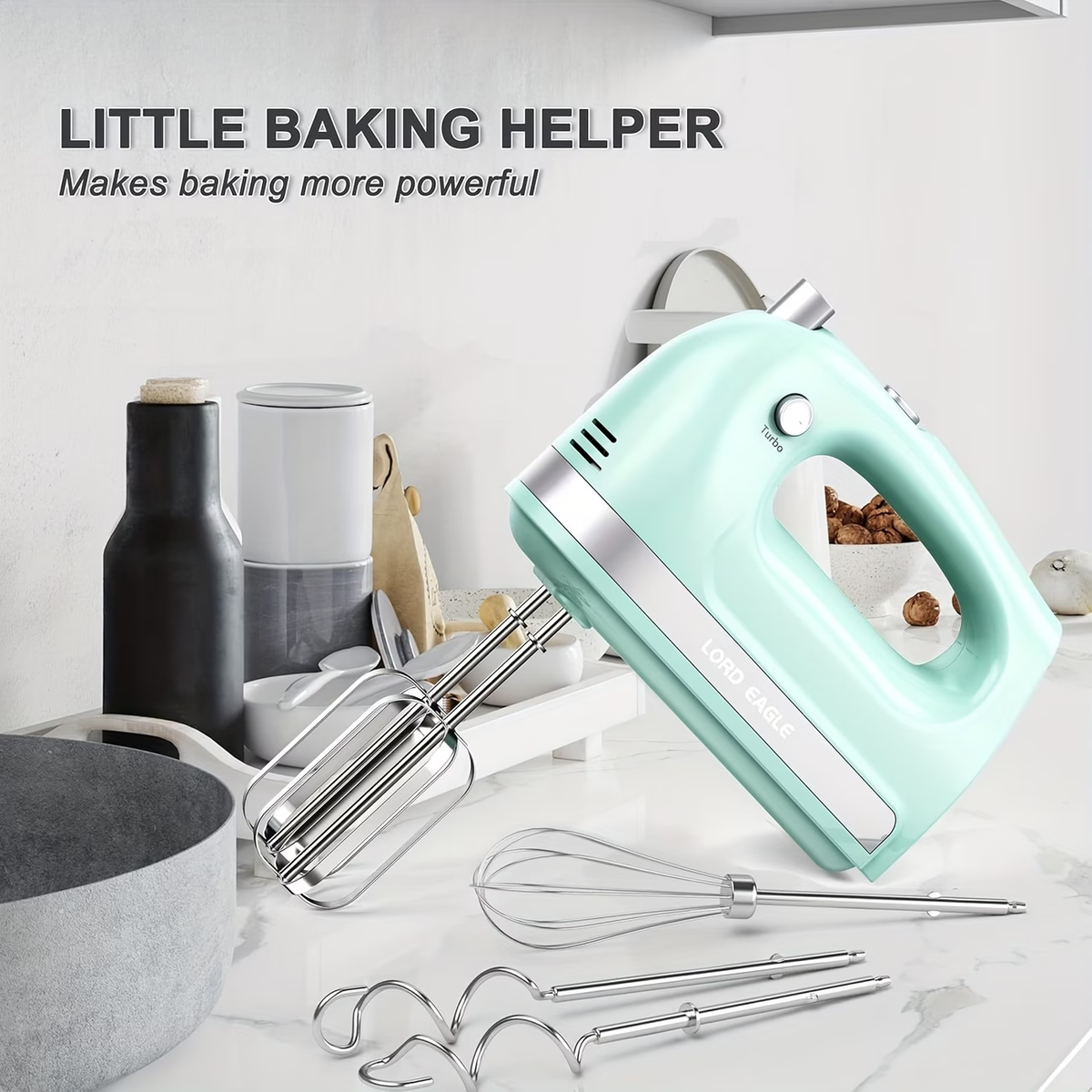 Electric Hand Mixer Complete Set with Attachment Storage Case, Includes 5 Stainless Steel Accessories, Turbo Boost & 5-Speed Settings for All Baking Needs