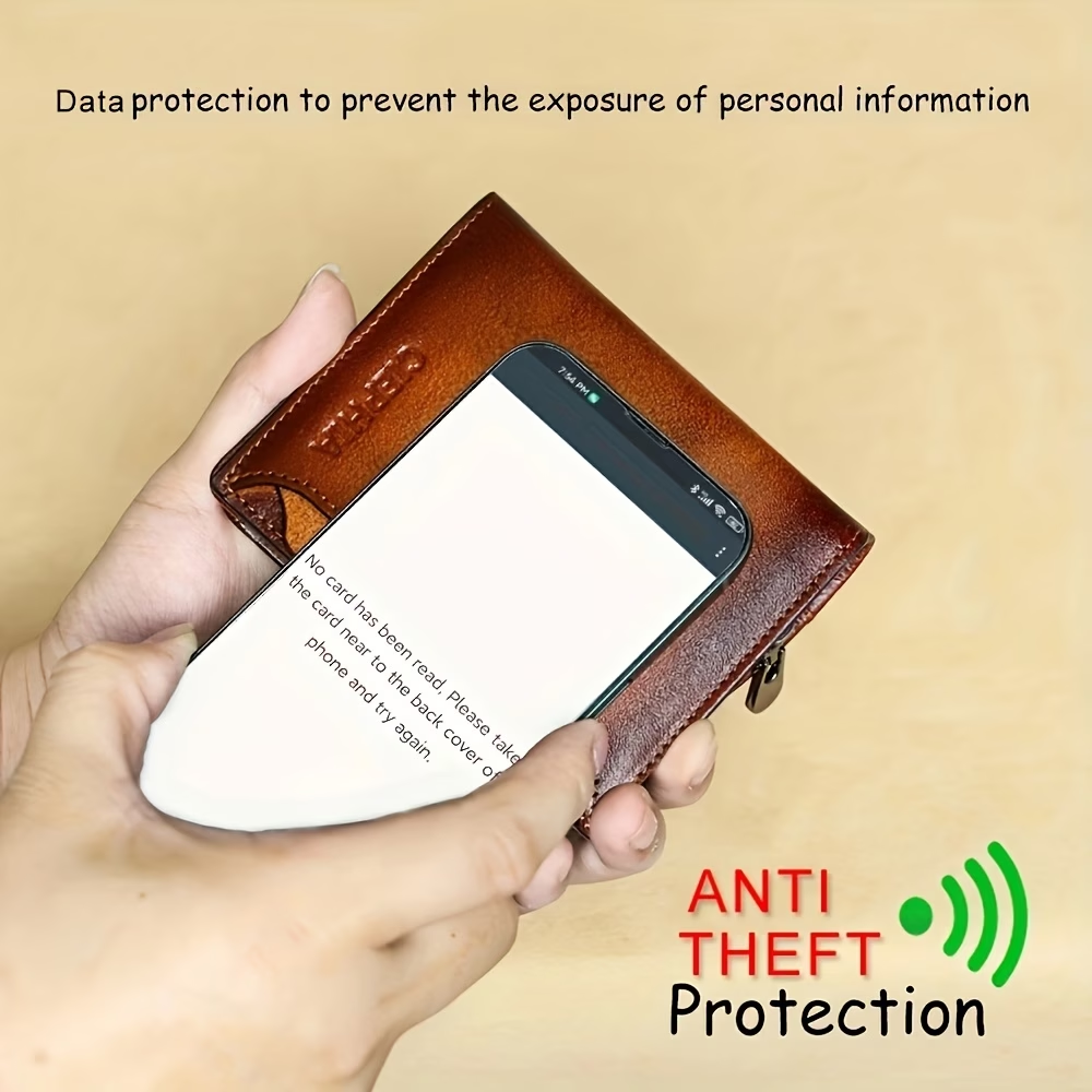Men's Vintage RFID Blocking Wallet - Genuine Leather -Theft Billfold with Zipper Coin Pocket, 14 Card Holder, 2 ID Window & SD/ SIM, 2 Driver ID Holder - Leather for Christmas Valentine's/Father's Day Gift for Men Set Includes a Greeting Card