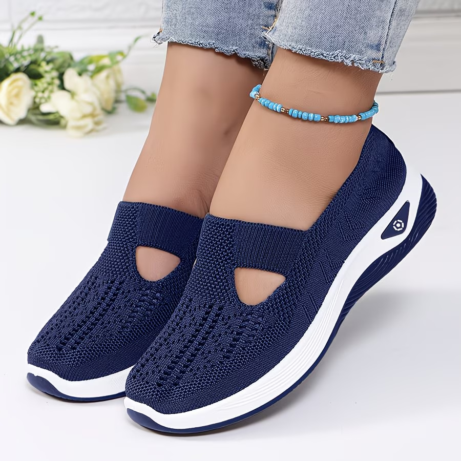 Women'S Slip-On Sneakers | Breathable Knitted Upper, Lightweight PVC Sole, Comfortable Adjustable Straps with Shock-Absorbing Insole, Low-Top Design, All-Season Comfort
