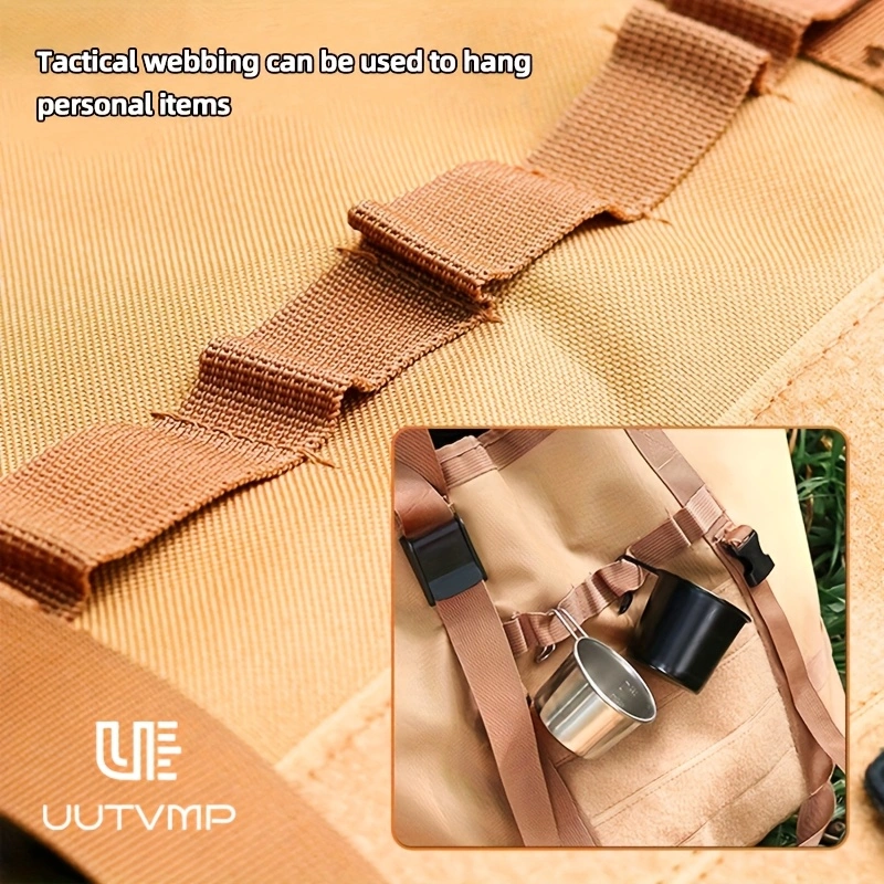This outdoor khaki tote bag features multiple compartments and can be worn on the shoulder, by the hand, or crossbody for various occasions, including camping, hiking, outdoor commuting, and everyday outings.