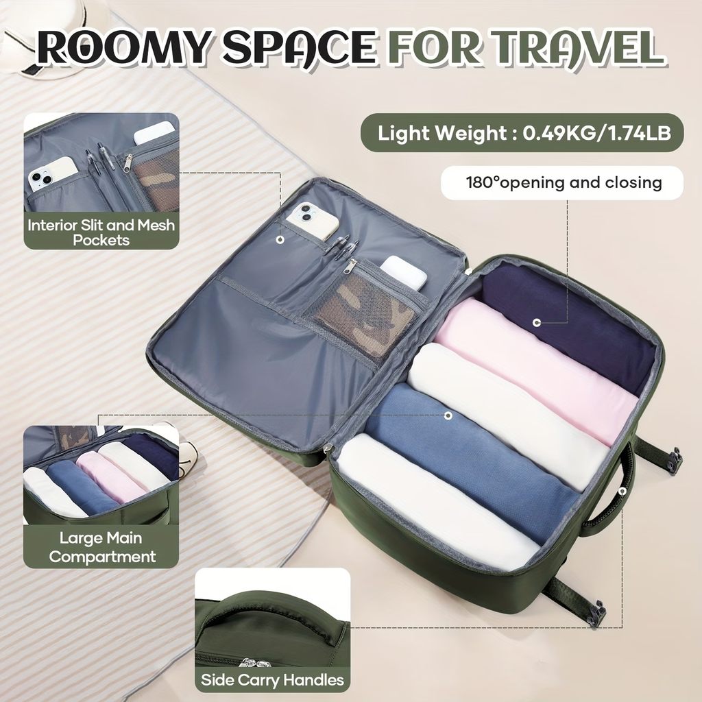 40x30x20cm Convertible Cabin Backpack - Lightweight Travel Backpack with 14" Laptop Compartment, Airline-Approved Carry-On Luggage, Durable Nylon Construction, Ergonomic Strap & Zipper Closure For Men & Women, Backpack For Travel, Short Trip Gear