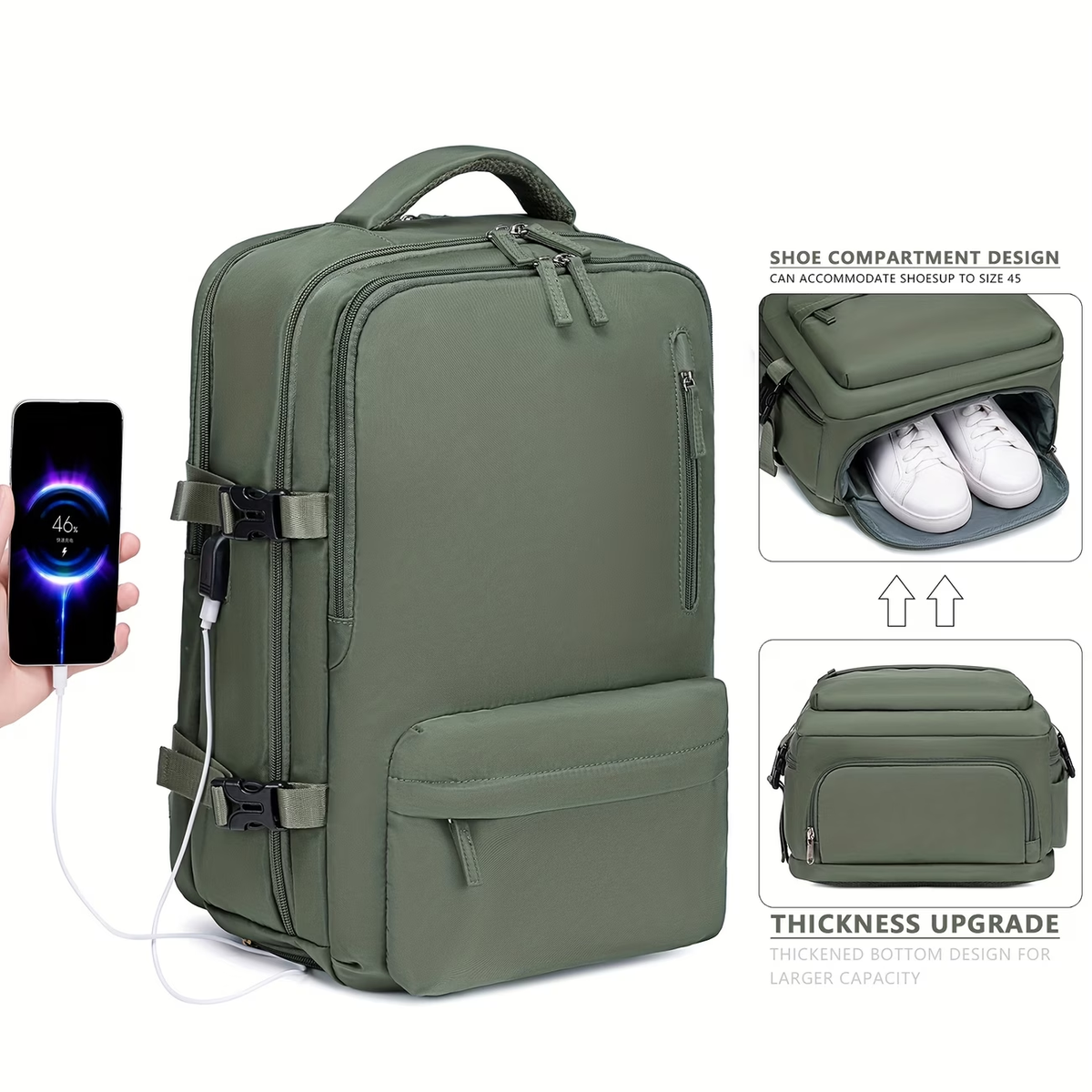 Airline-Approved Large Capacity Travel Backpack with 16" Laptop Compartment, Shoe Pocket & Multi-Pocket Organizer - Durable 180° Open Top, USB Charging, 360° Spinner Wheels for Business, Gym, School, Travel Backpack