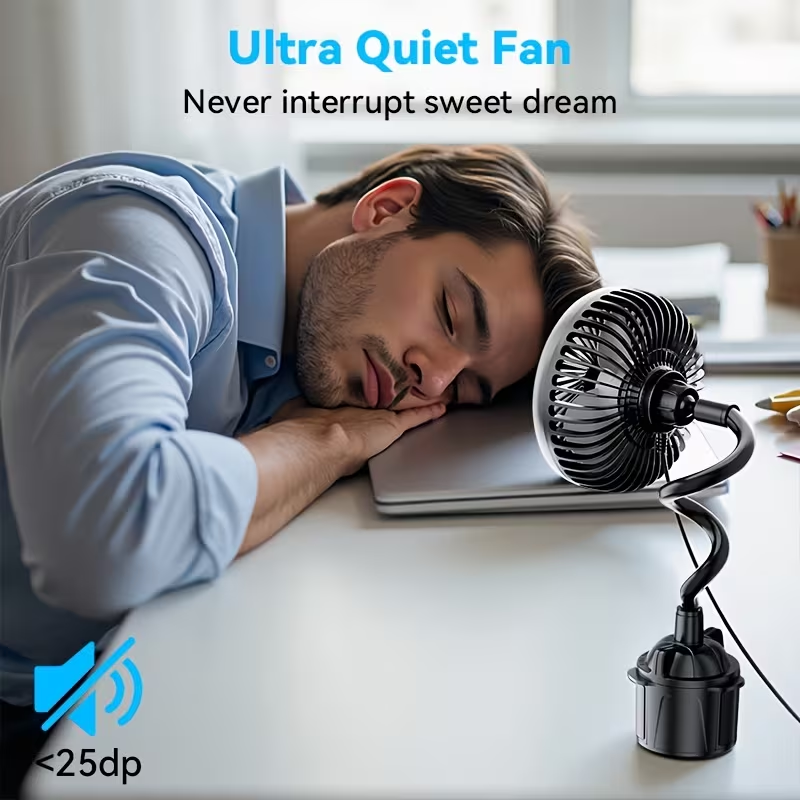 USB Cup Holder Fan | Portable Personal Desk Fan with Power Cord, 3 Speeds Strong Airflow, Flexible Adjustable Hose, Ultra-Quiet | Ideal for Home, Office, Car & Summer Travel