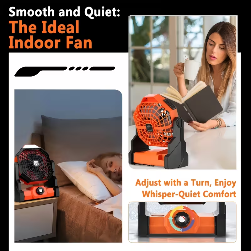 New Multifunctional Outdoor Fan with Stepless Speed Control, Portable Hanging Anywhere, LED Light for Illumination, Essential for Camping, Autumn and Winter, Holiday Outdoor Travel, USB Rechargeable, Extra Large Lithium Battery with Long Endurance